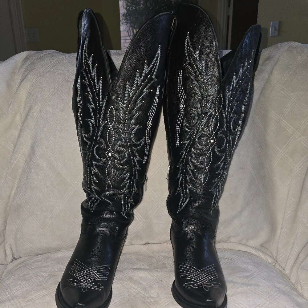 Paulina Tall Wide Calf Friendly Snip Toe Cowgirl Boot - Rhinestone Embellished